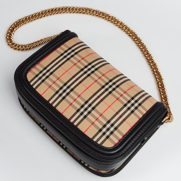 NWT BURBERRY RUNWAY LINK CHECK SHOULDER BAG WITH LEATHER TRIM - Picture 4 of 11